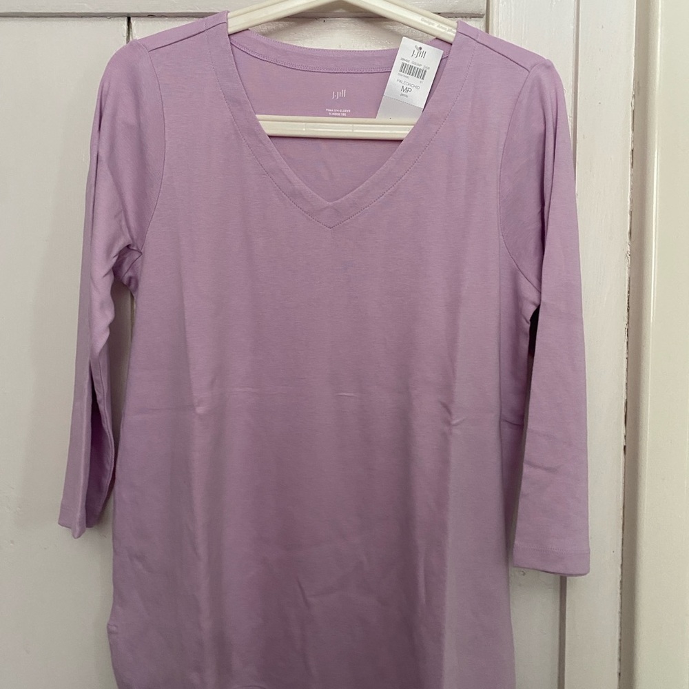 J.Jill Pima Cotton 3/4 Sleeve V-Neck Shirt Pale Orchid Purple MP
